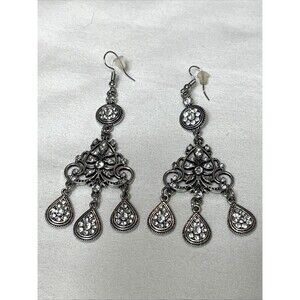 Rhinestone Chandelier Silver Tone Earrings
